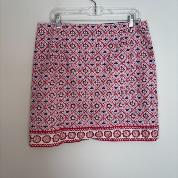 Talbots Dresses & Skirts - TALBOTS Pencil Skirt Womens 12 Red Blue Floral Geometric Lined Side Zip Hook/Eye